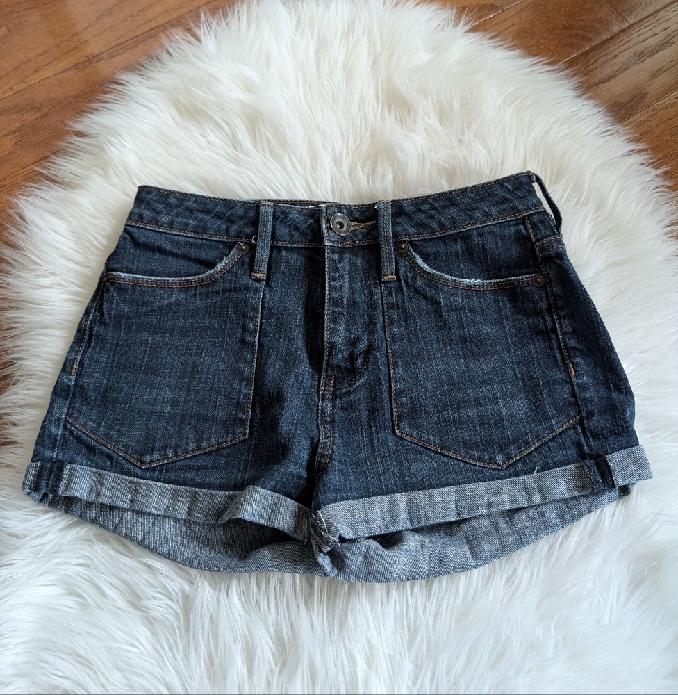 Bullhead Retro High Rise Cotton Stretch Denim Jean Shorts 1